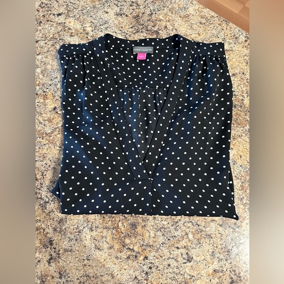 Vince Camuto Polka Dot V-Neck Women’s Blouse Rich Black Size Large Long Sleeves - Picture 10 of 12